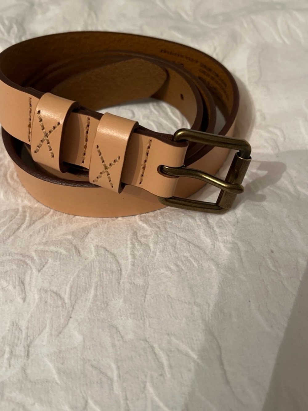 American Eagle Outfitters Nude Tan Leather Belt with Brass Buckle